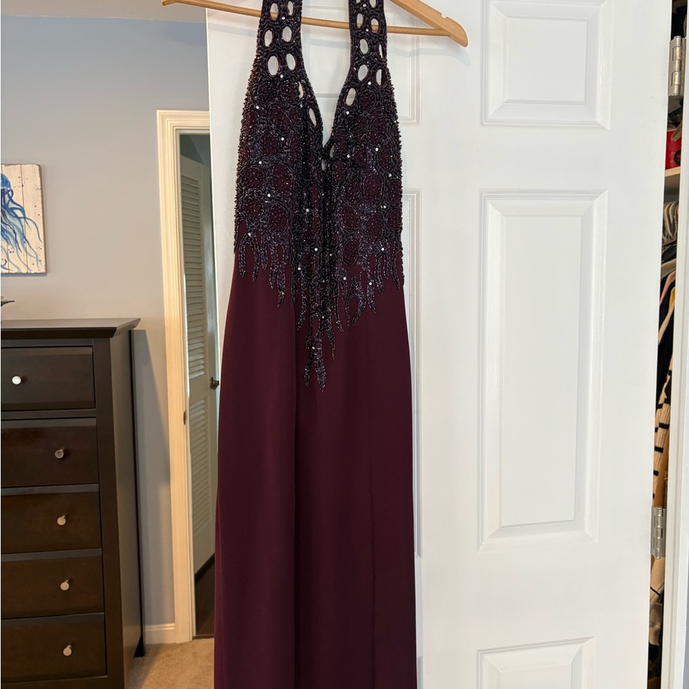 Lillie Rubin Red and Black Halter Gown for Prom